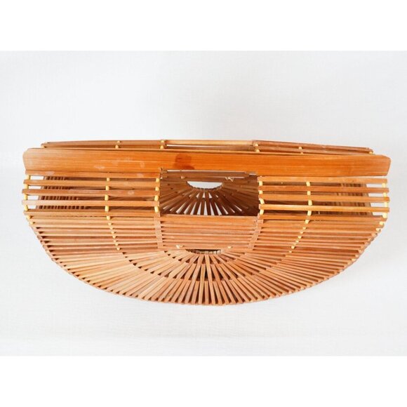 Vintage Bamboo Half Moon Cage Purse Basket Handbag 1970s - Picture 5 of 8